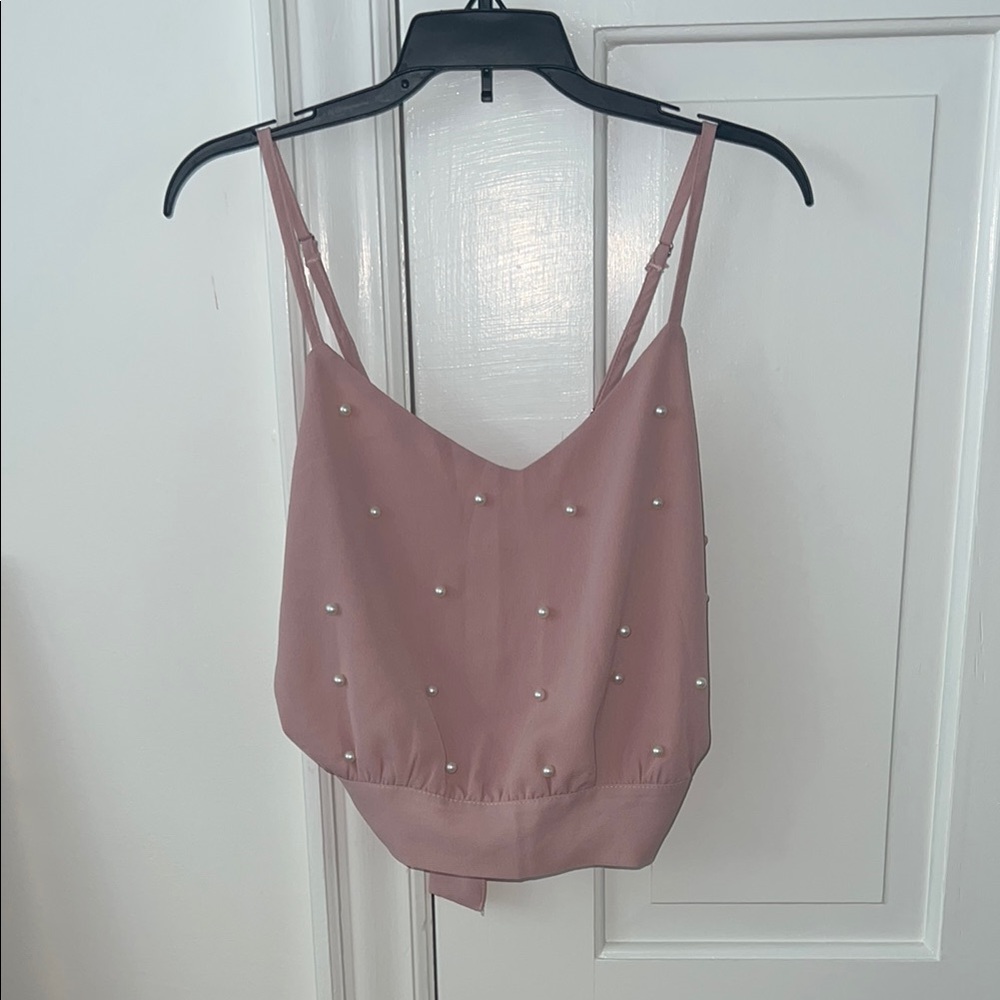 Embellished Pink Sleeveless Crop Top